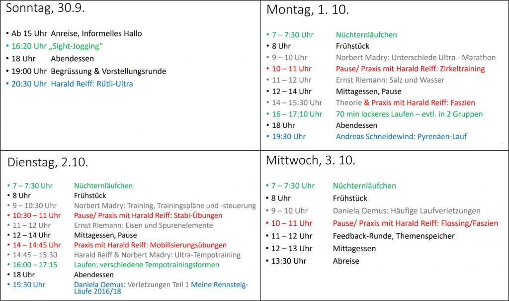 Programm des DUV-Trainingslehrgangs